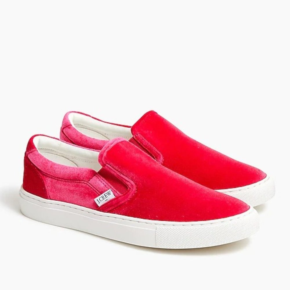 NWT J. Crew Velvet Road Trip Sneakers in Bright Rose size 8